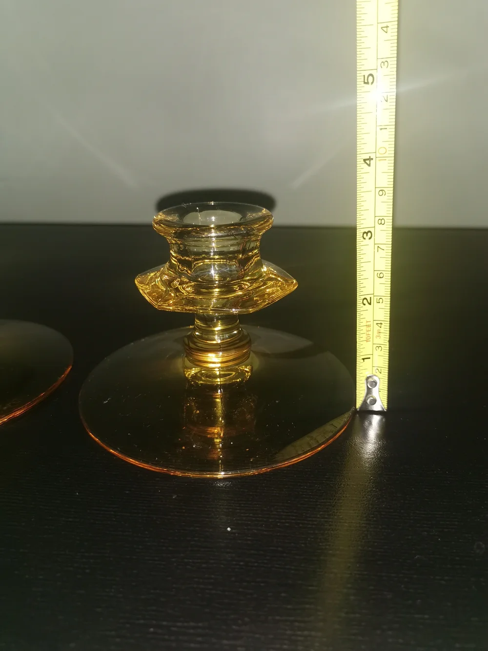 Pair Of Fostoria Fairfax Yellow Depression Glass Candlestick Holders 3.25